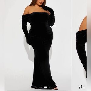 Classic Black Velvet Evening Dress - Elegant Long Sleeve